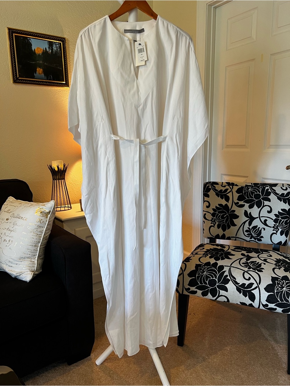 White Cotton Caftan with Belt - Ocean+Main
